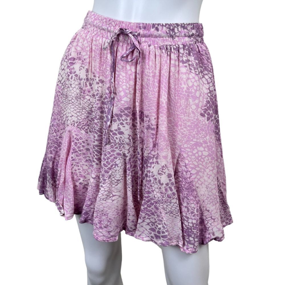 BTFL-life Size S Pink Animal Print Ruffle Mini NEW Pull On Skirt Boho Festival